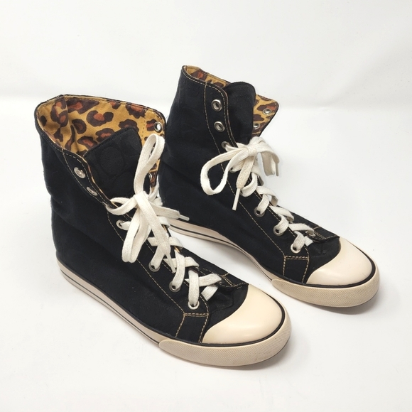 Coach Shoes Coach Bonney High Top Black Leopard Print Sneakers